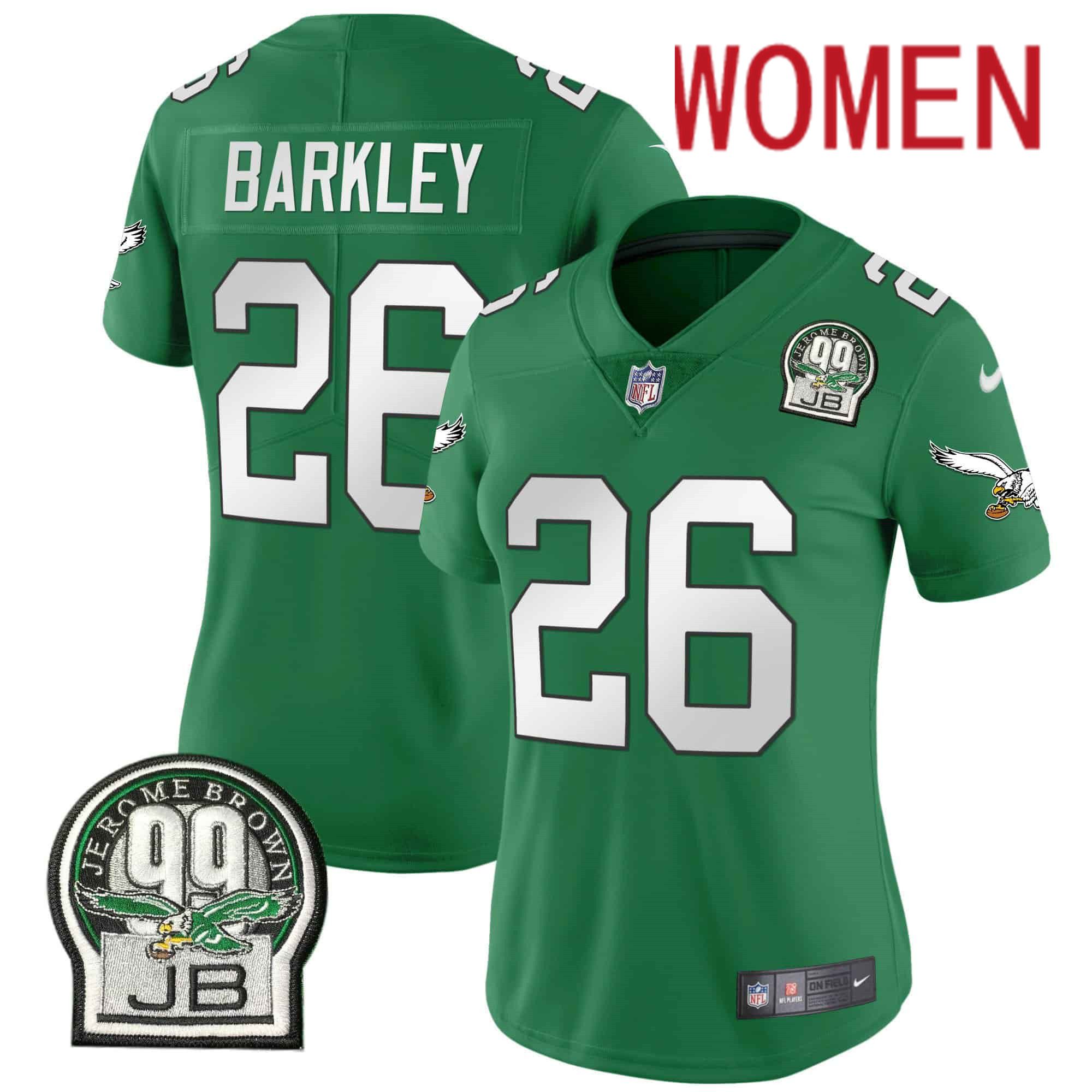 Women Philadelphia Eagles #26 Barkley Green 2024 Nike Jerome Brown Patch Alternate Limited NFL Jersey style 1